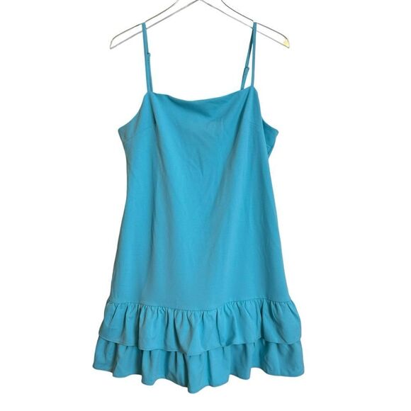 NEW BCBGeneration Tiered Ruffle Hem Mini Square Neck Dress Aqua Sky Size 14 - Picture 1 of 10